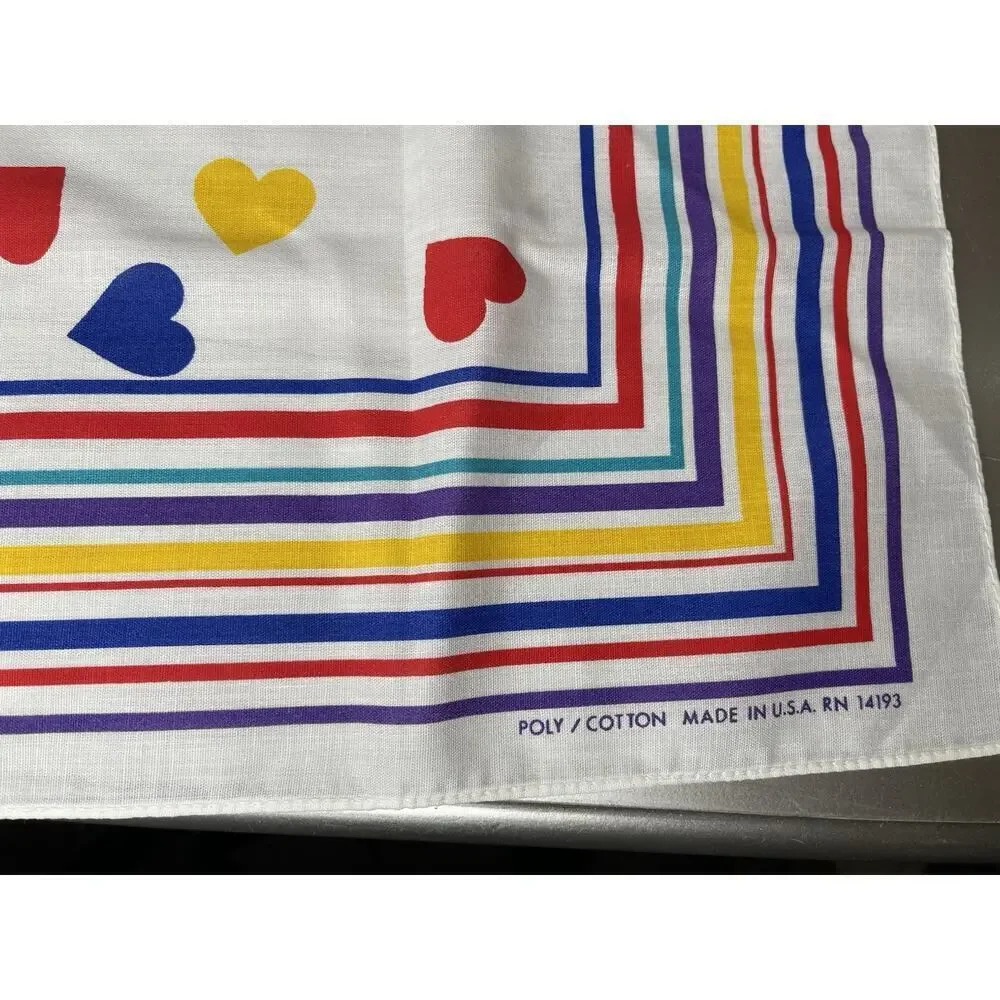 Vintage 14193 Bright Hearts Stripes Multicolor Scarf Bandana USA Made Set Of 2